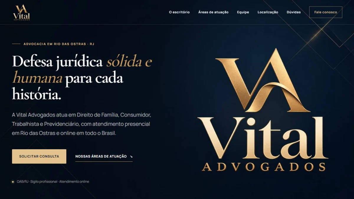 Prévia do site demonstrativo Vital Advogados, para advocacia