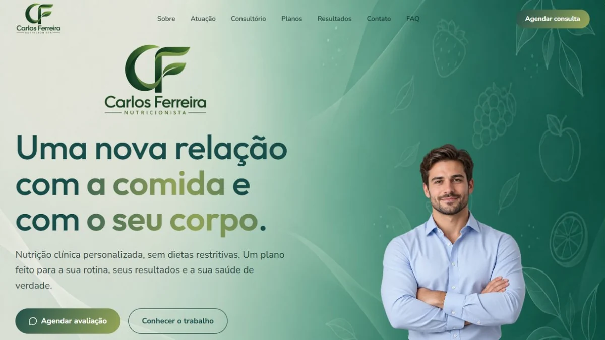 Prévia do site demonstrativo Carlos Ferreira, para nutrição